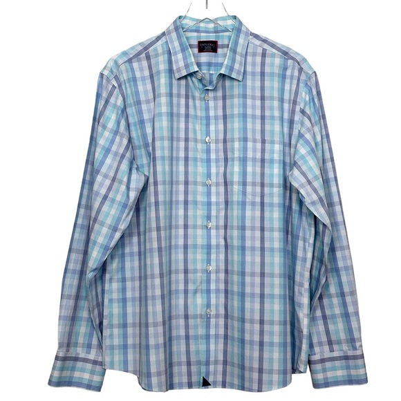 Untuckit Blue Check Wrinkle Free Regular Fit Canaletto UK Shirt Size XL - Picture 2 of 11